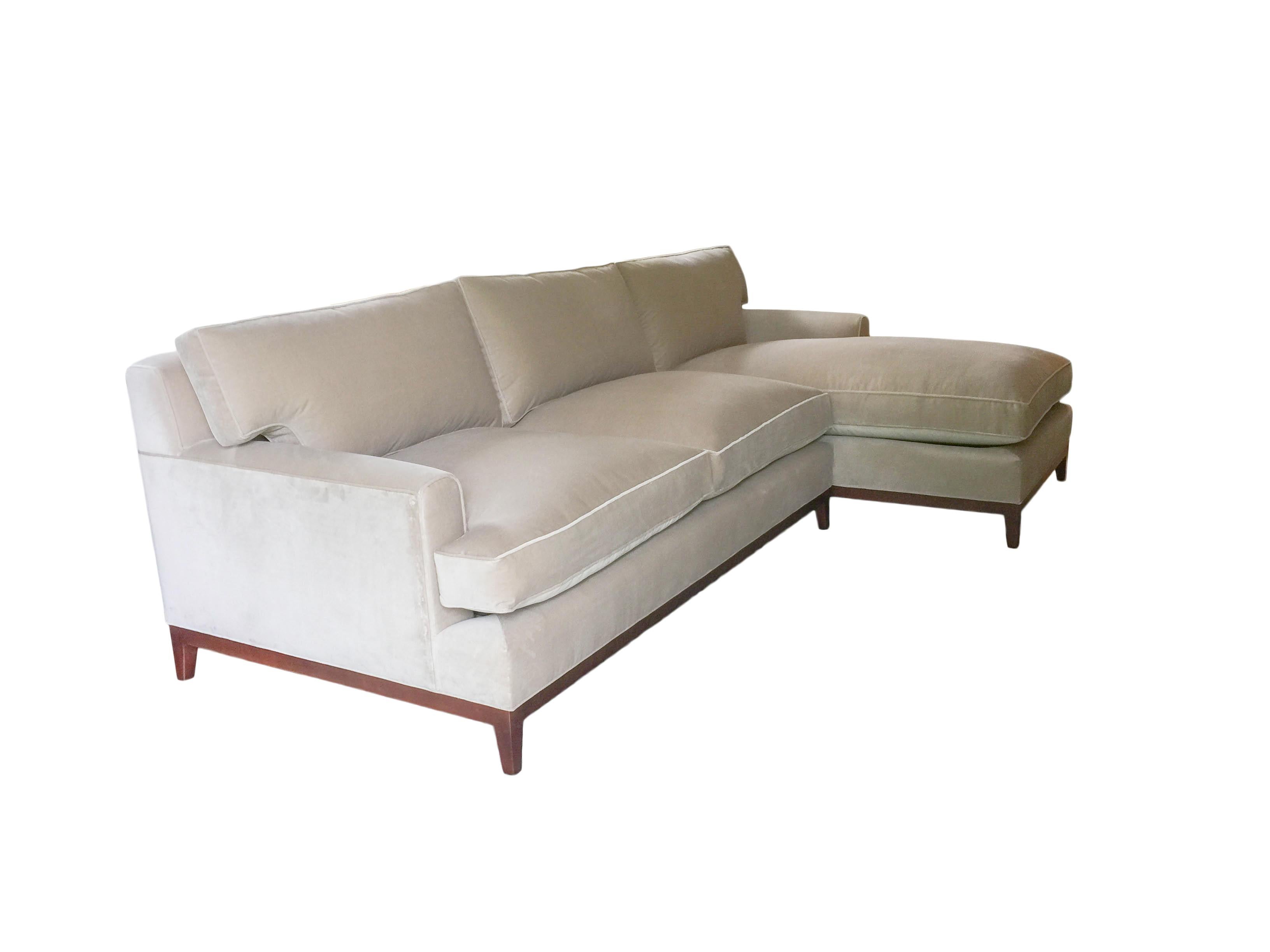 Velvet Traditional Love Seat with Chaise For Sale