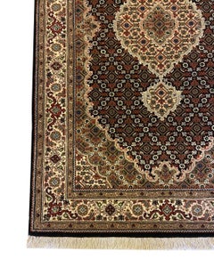 Traditional Mahi Rug with Herati Pattern, Cream, Green, and Brown Wool, 3x5