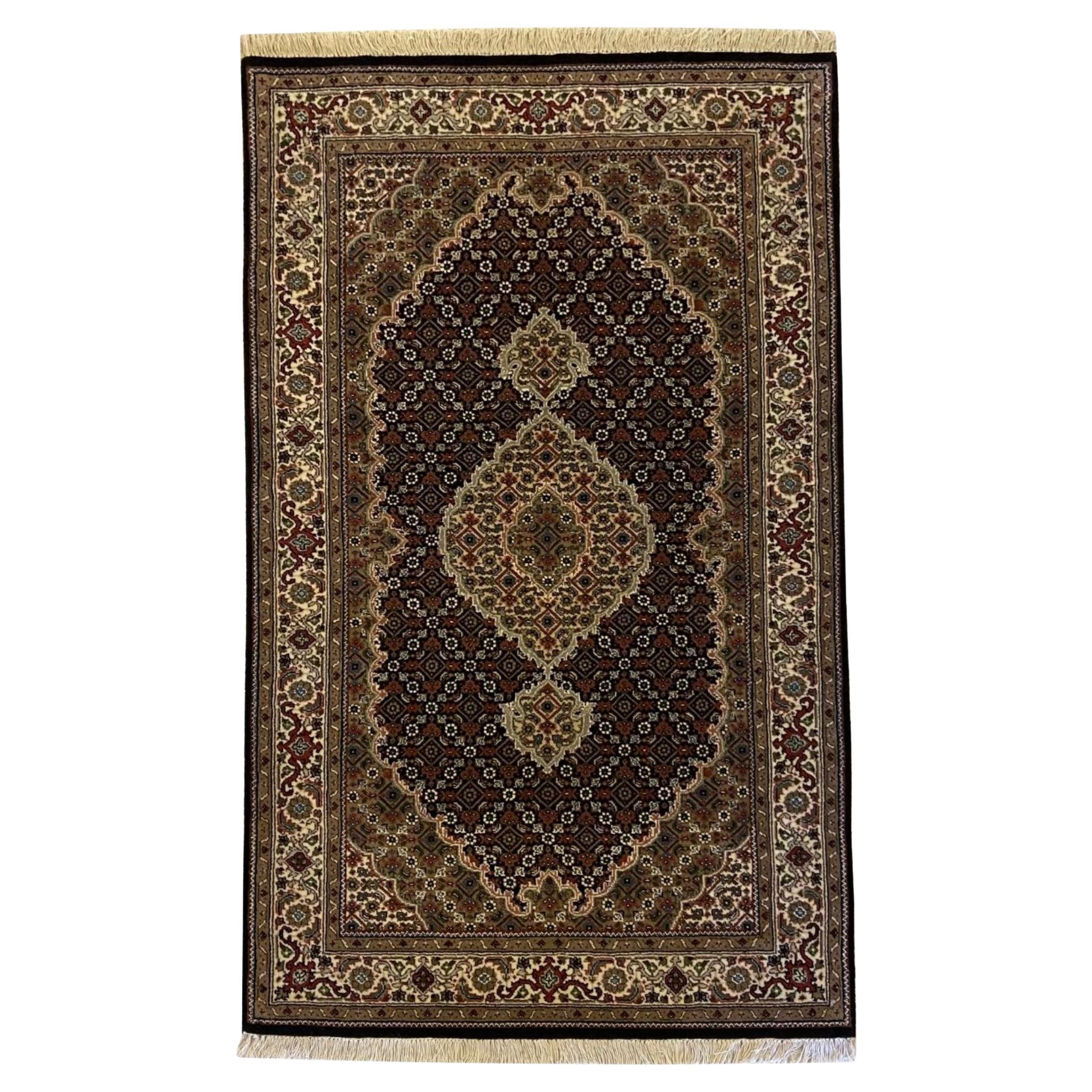 Traditional Mahi Rug with Herati Pattern, Cream, Green, and Brown Wool, 3x5 For Sale