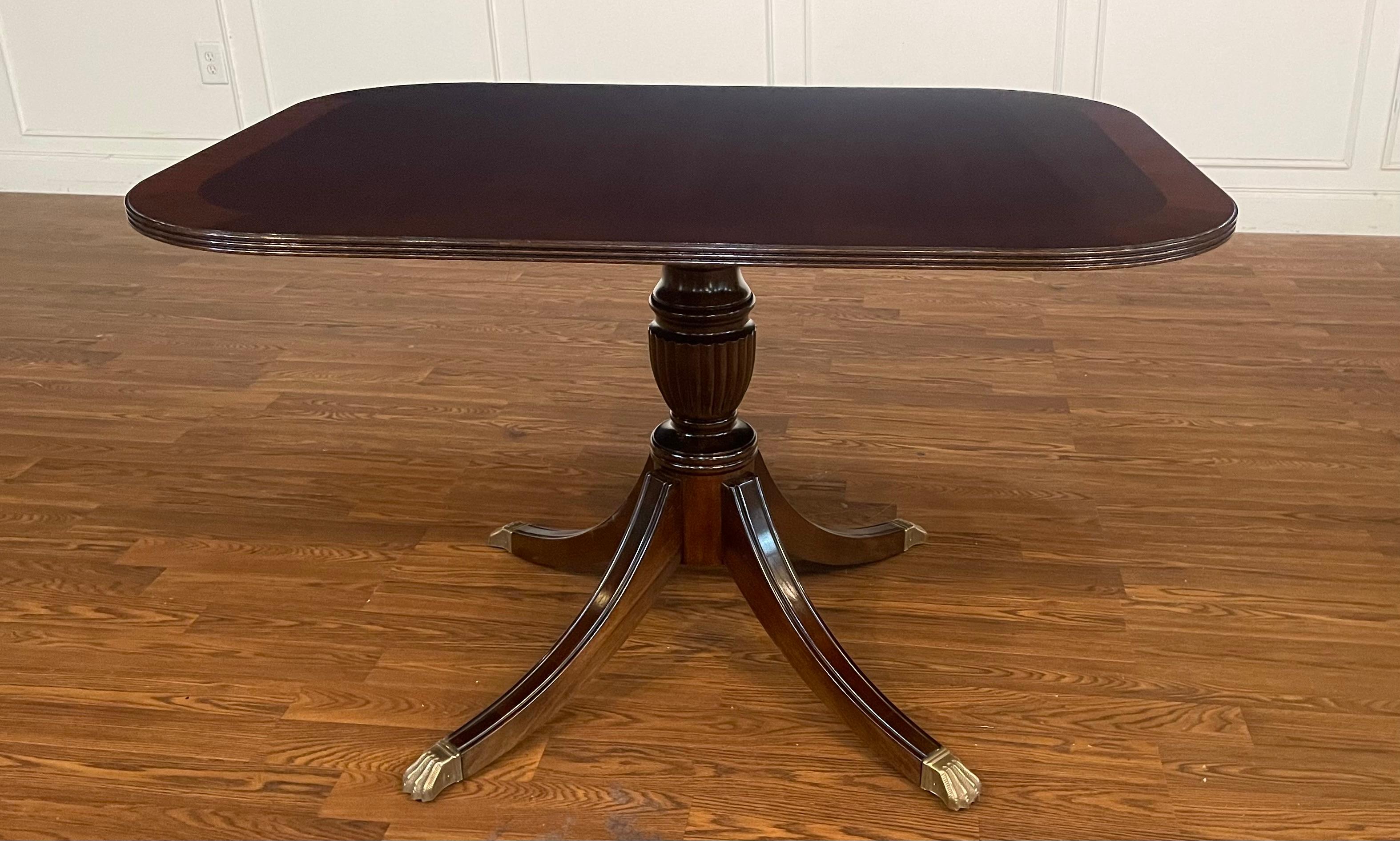 This is a mahogany breakfast table made-to-order in the Leighton Hall shop in Suwanee, Georgia.  It is very versatile and can have multiple uses.  It can be used as a breakfast table, game table, foyer table, writing table, or dining table for a
