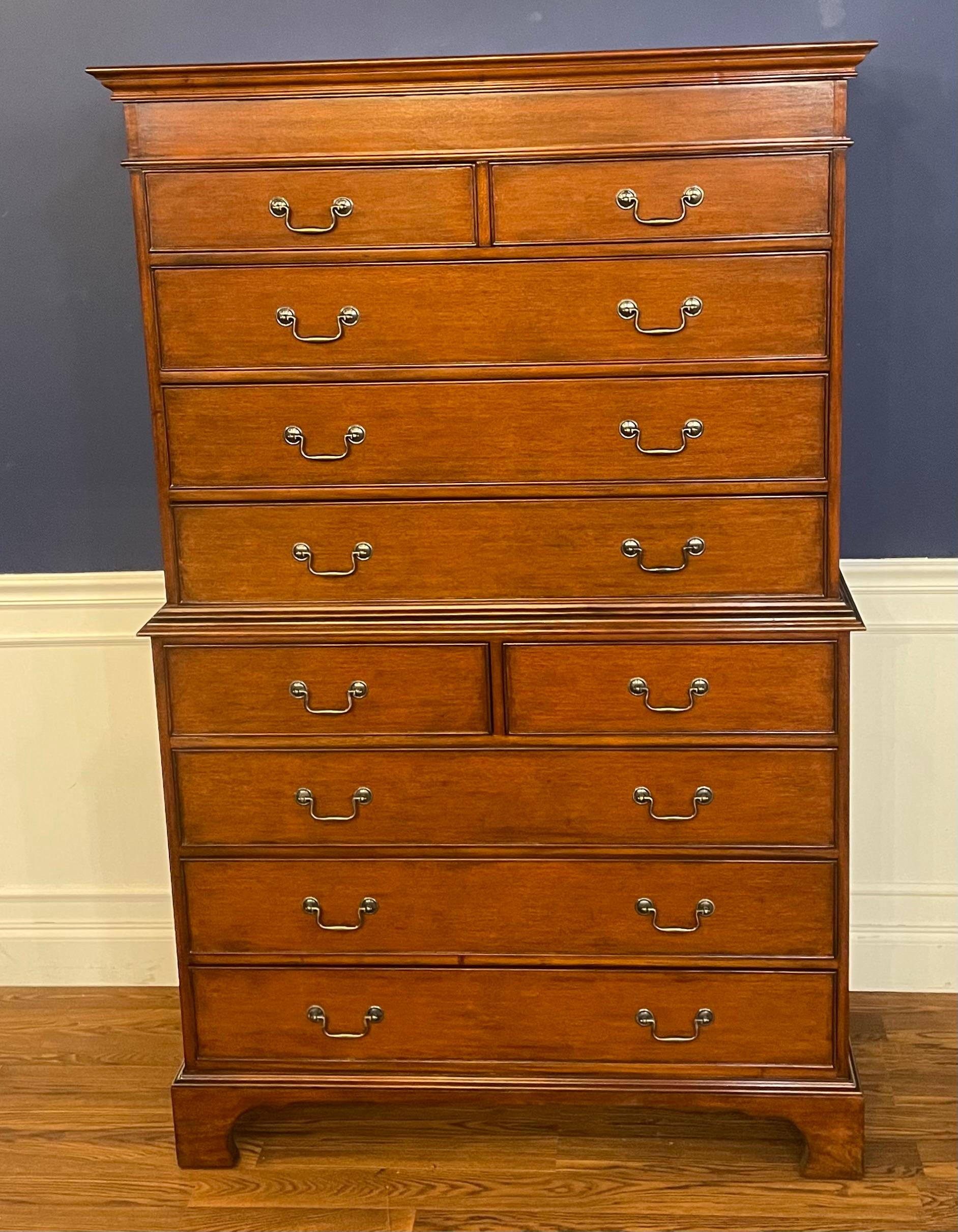 Chippendale Traditional Mahogany Chest-On-Chest by Leighton Hall - Showroom Sample  For Sale