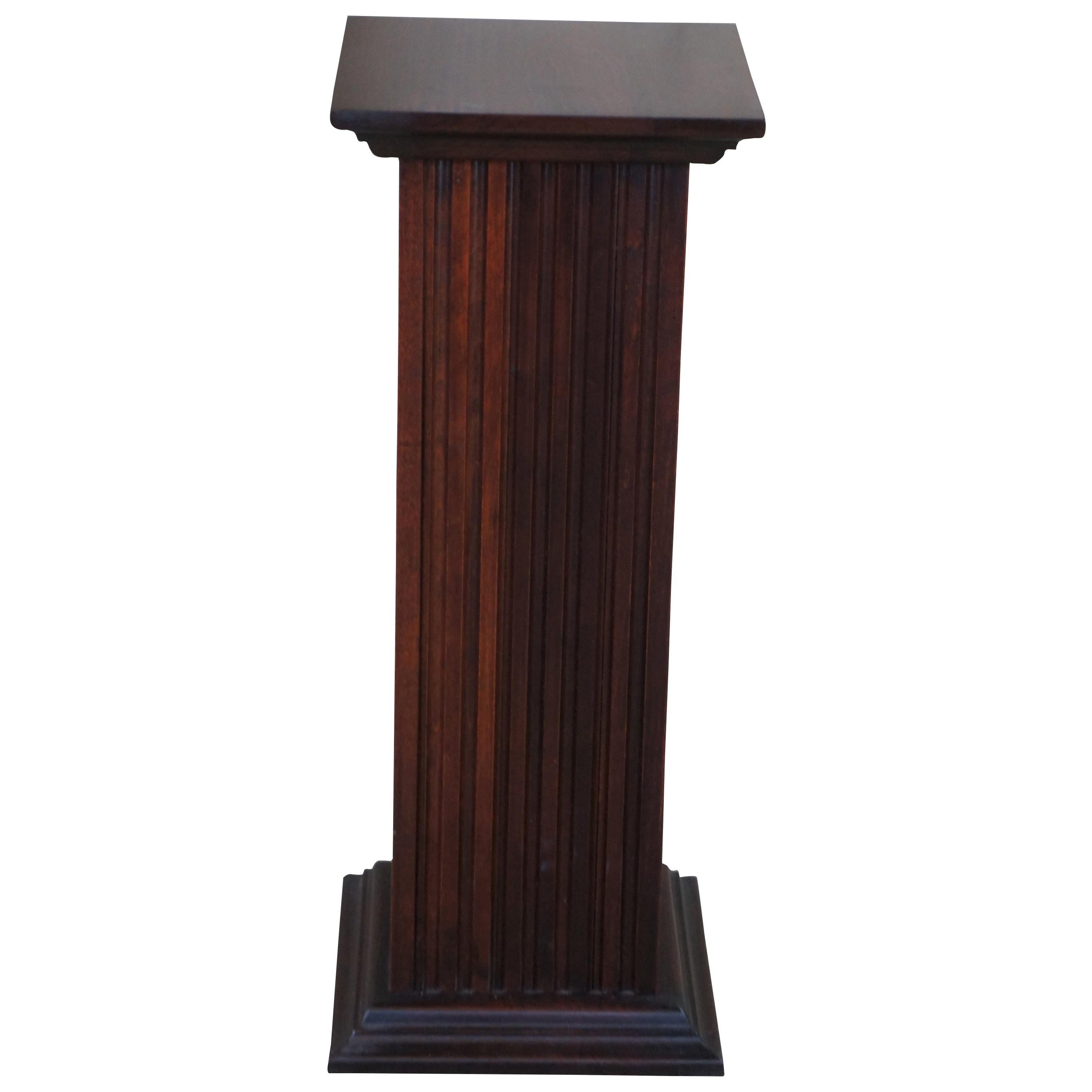 Traditional Mahogany Finished Square Column Pedestal Plant Stand Display
