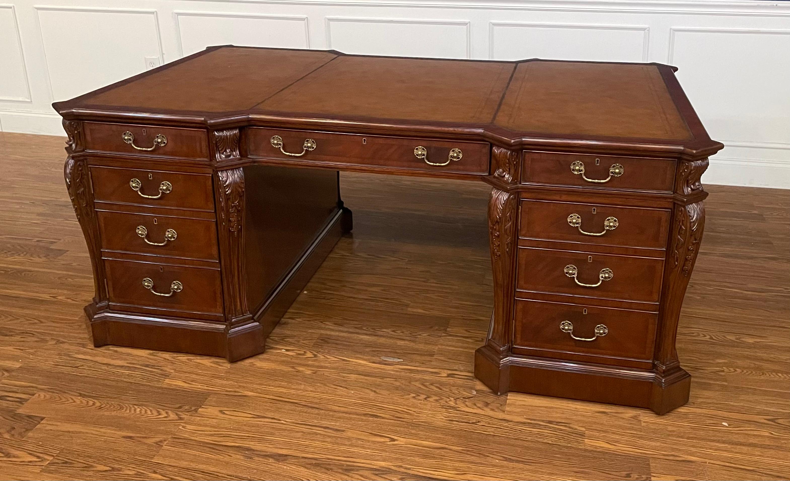 Traditional Mahogany Partners Desk by Leighton Hall For Sale 4