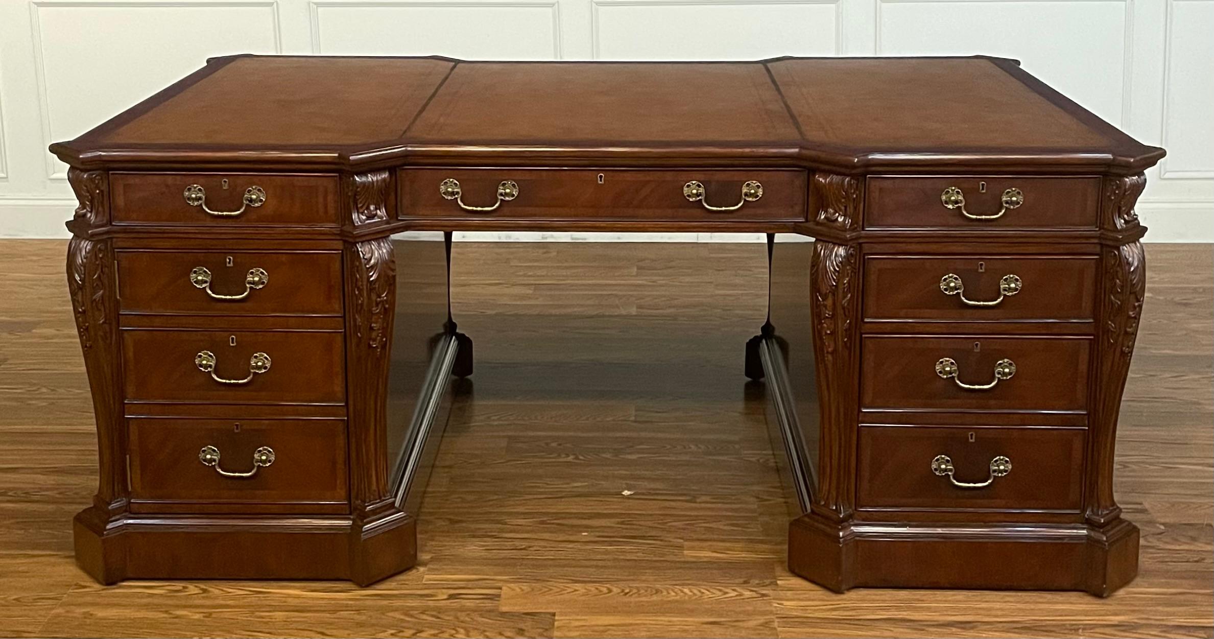Traditional Mahogany Partners Desk by Leighton Hall For Sale 5