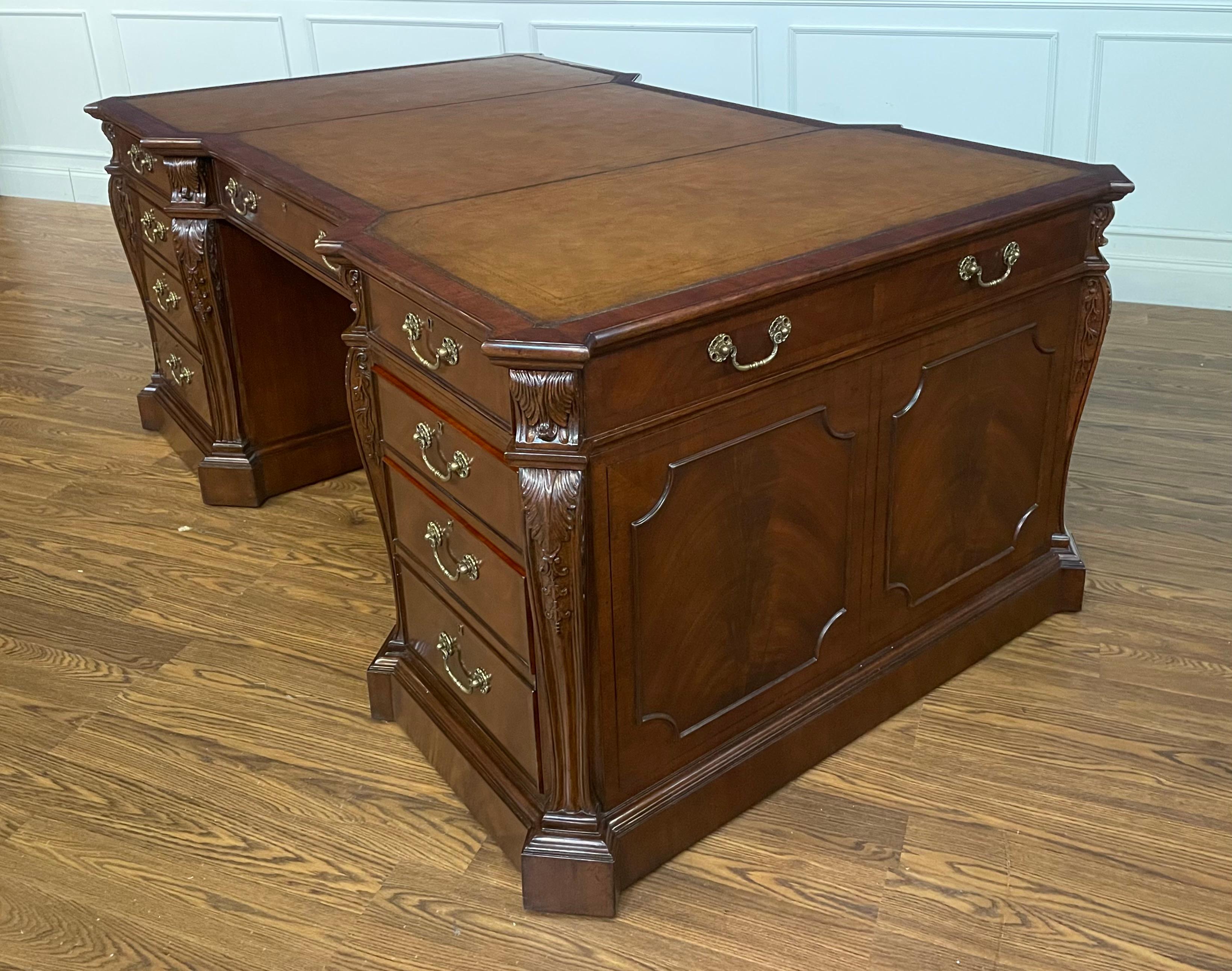 Regency Traditional Mahogany Partners Desk by Leighton Hall For Sale
