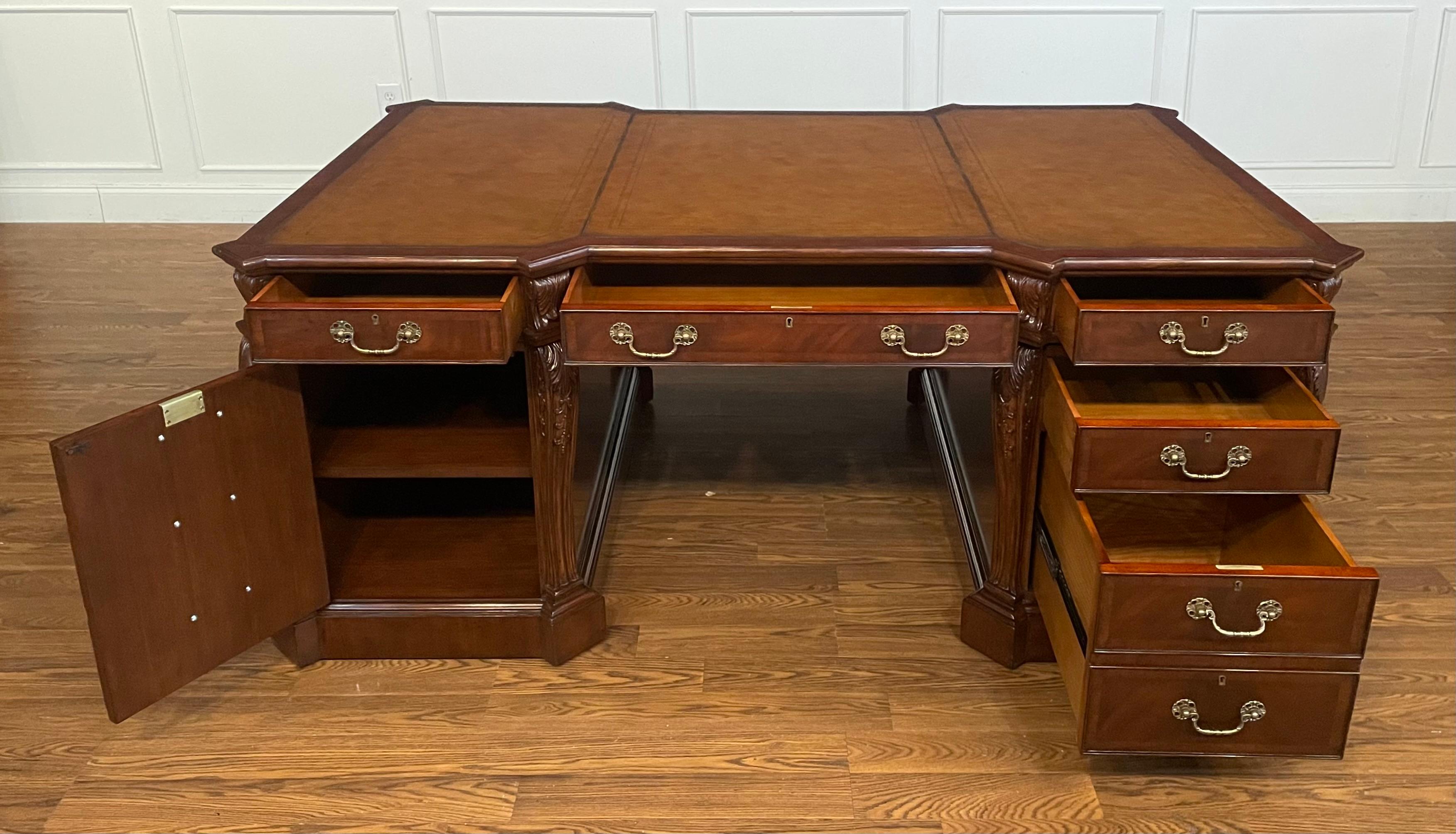 Traditional Mahogany Partners Desk by Leighton Hall For Sale 3