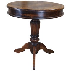 Vintage Traditional Mahogany Round Drum Pedestal Side Accent Center Table