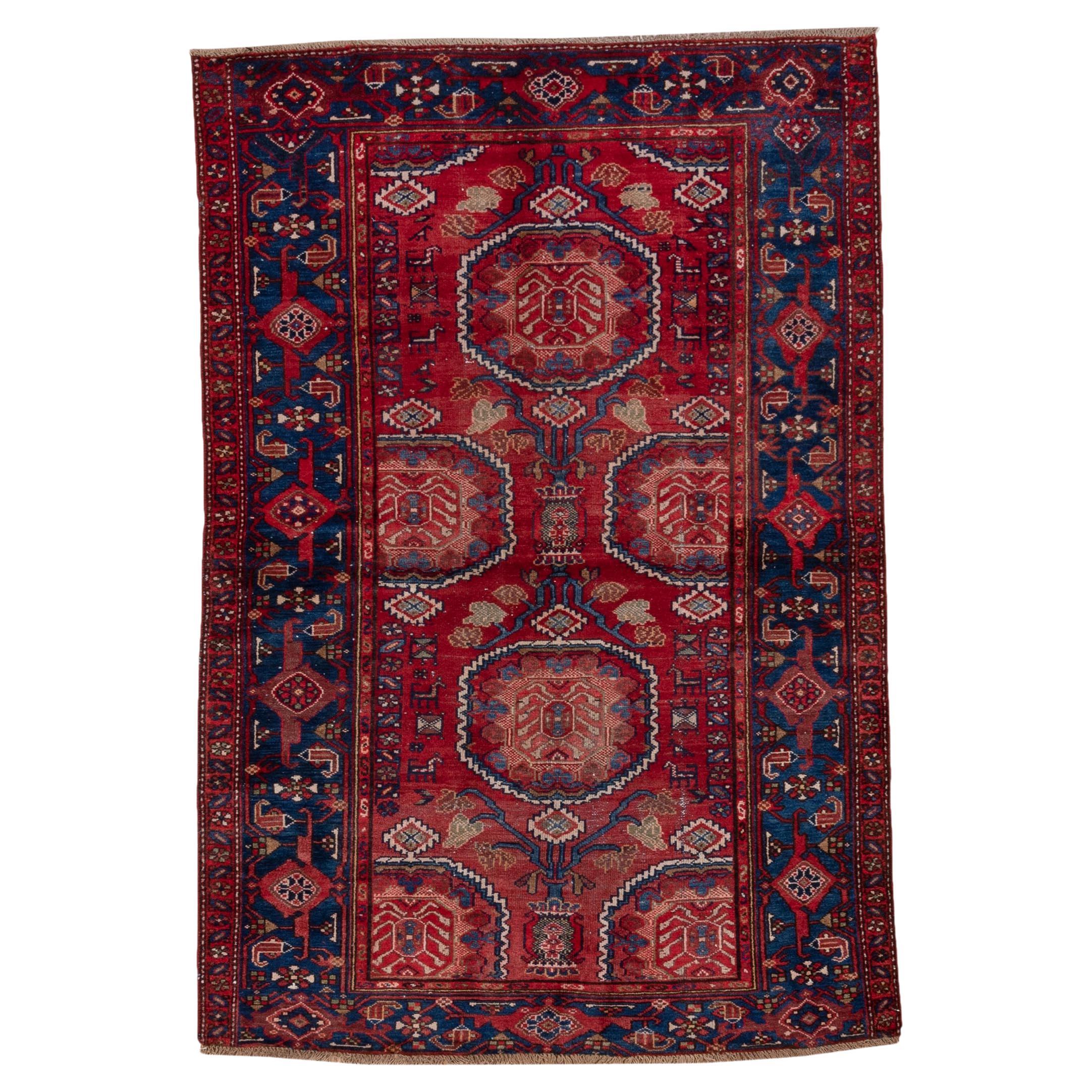 Traditional Malayer Rug in Reds Blues For Sale