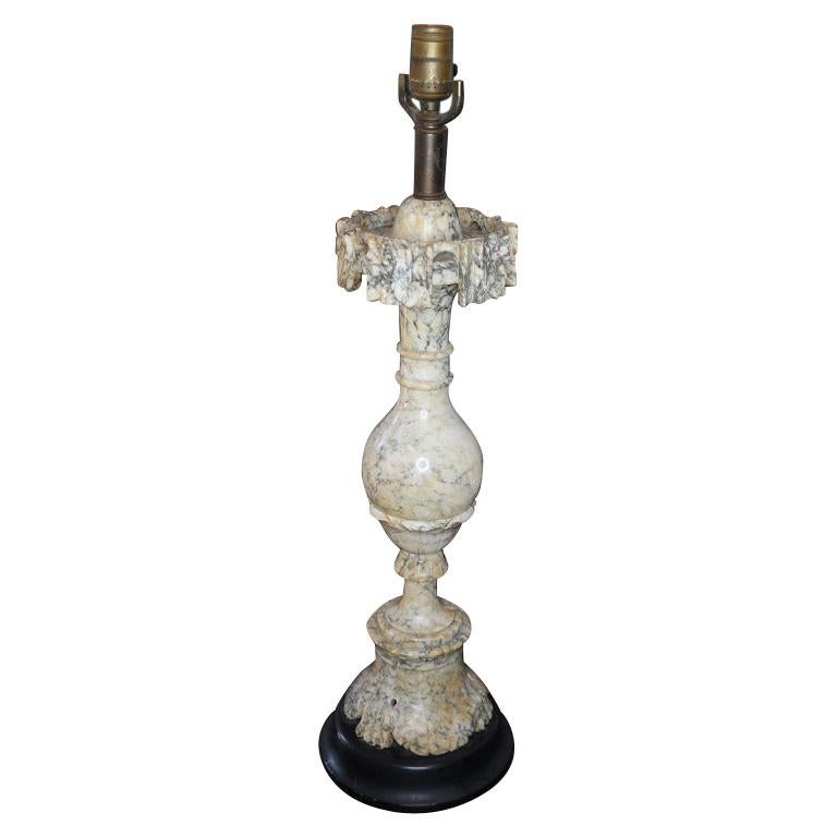 Traditional Marble Stone Empire Cream and Gray Carved Table Lamp, circa 1920s For Sale