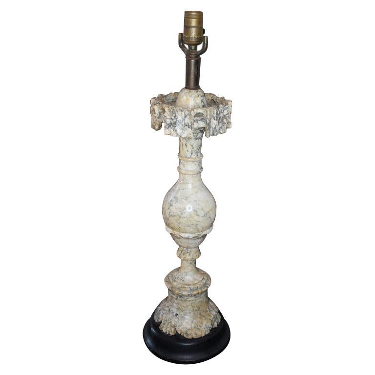 Traditional Marble Stone Empire Cream and Gray Carved Table Lamp, circa 1920s