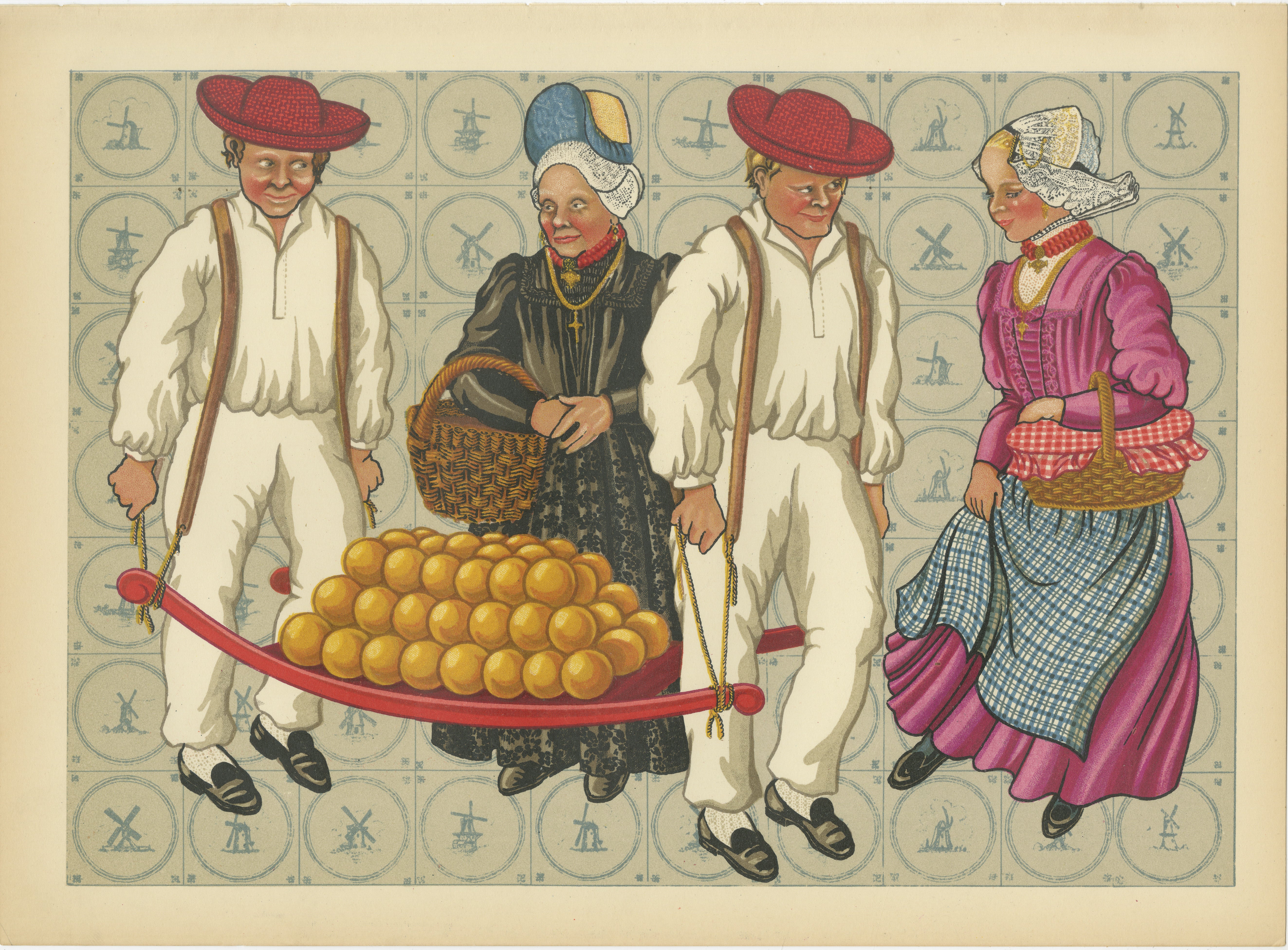 Traditional Market Day Costumes and Cheese Porters of West Friesland, c.1930