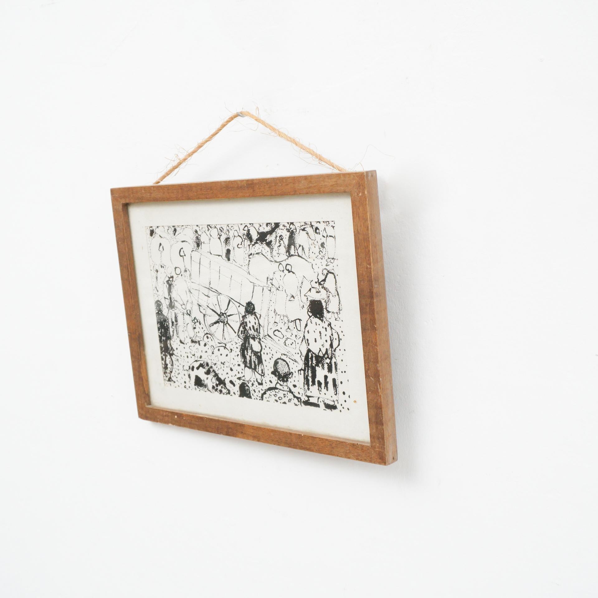 Traditional Mid 20th Century Ink Painting Framed In Good Condition For Sale In Barcelona, ES