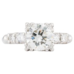Traditioneller Verlobungsring aus Platin mit 1,58 Karat Diamanten aus der Mitte des Jahrhunderts