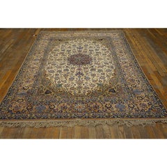 Traditional Mid Century Modern Beige Floral 4 Star Isfahan Handknotted Silk Rug