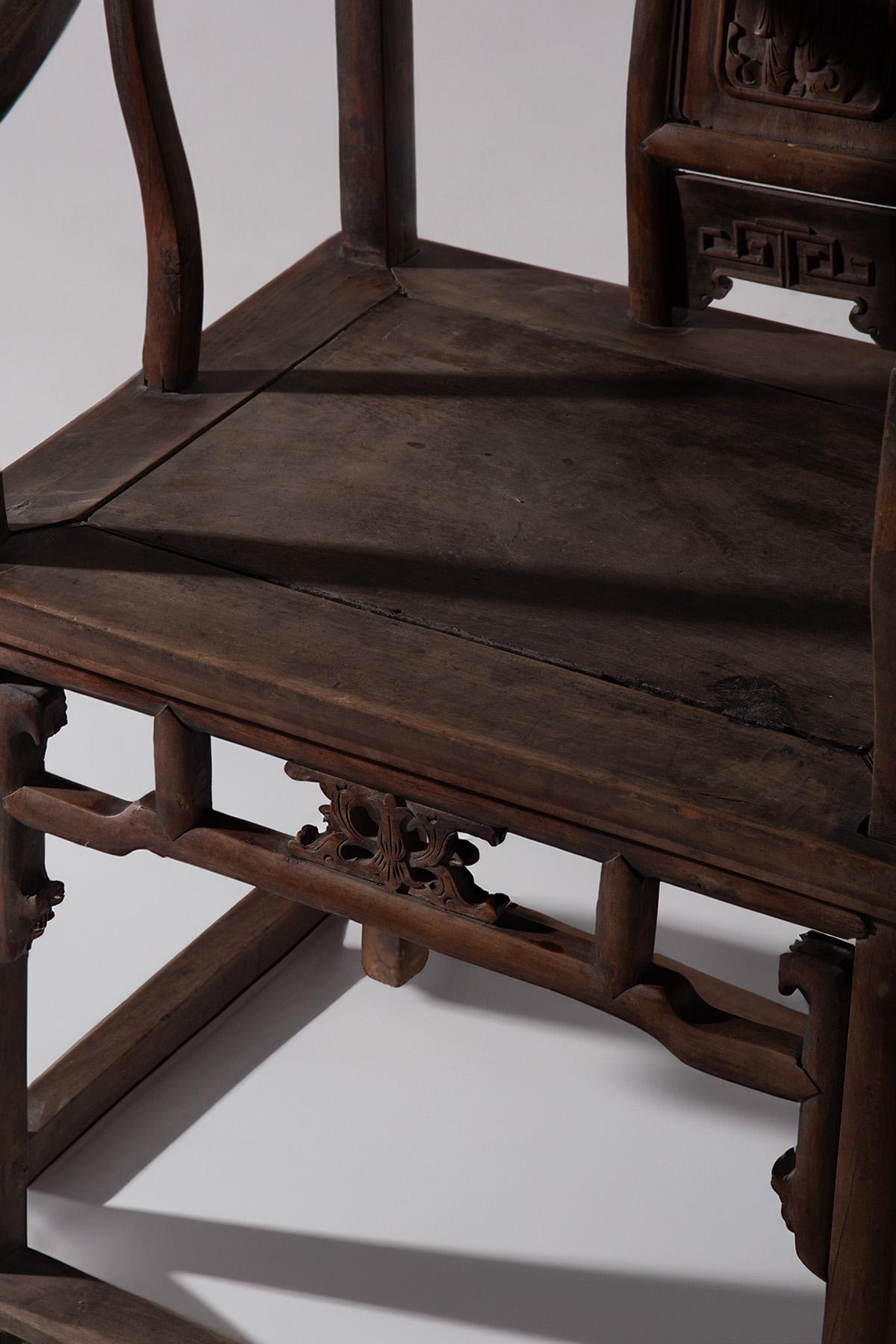 This late Ming dynasty armchair is a remarkable example of traditional Chinese seating, where each type of chair adapted its conformist characteristics based on its intended use. Likely classified as a 