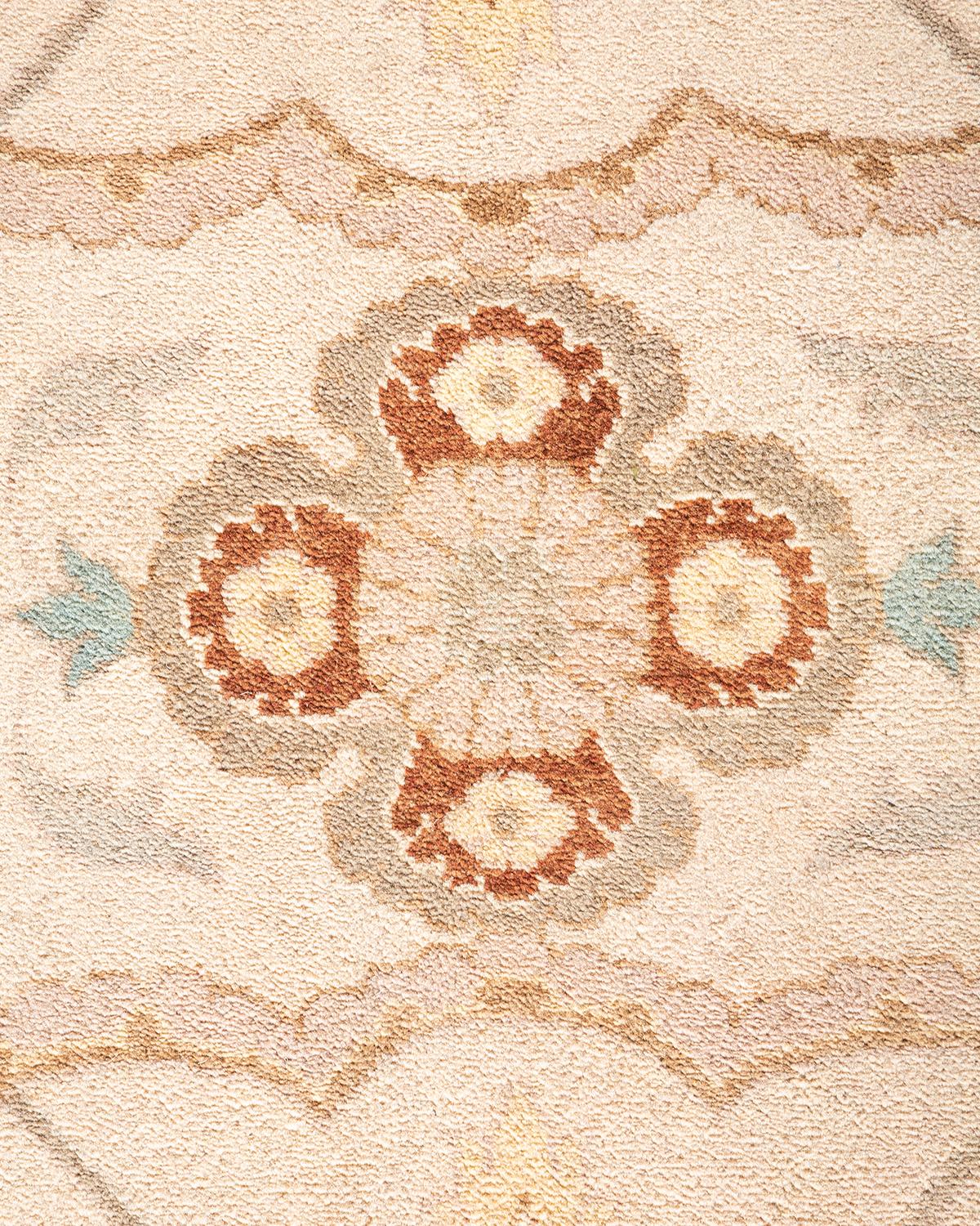 Pakistani Traditional Mogul Hand Knotted Wool Beige Area Rug