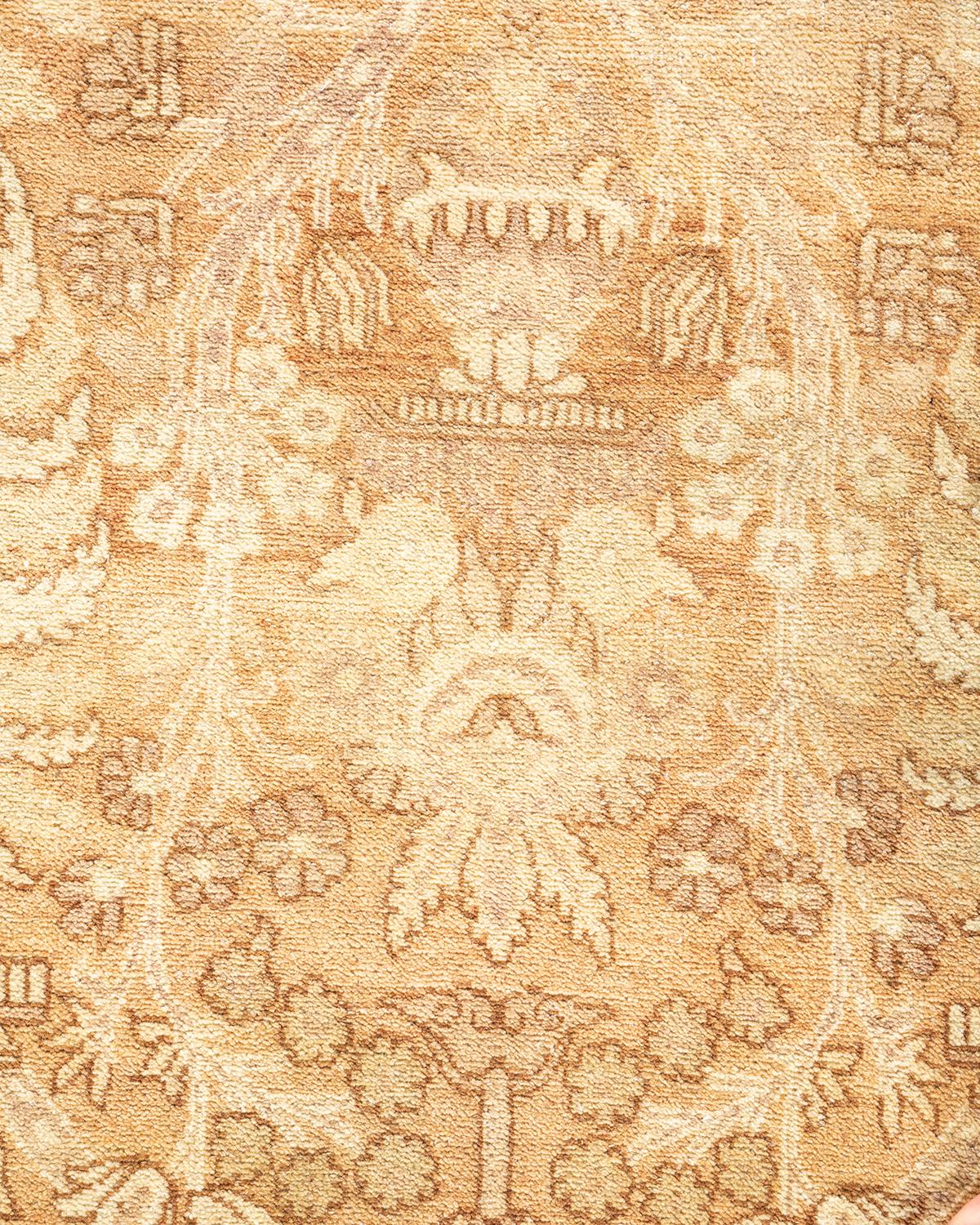 Pakistani Traditional Mogul Hand Knotted Wool Beige Area Rug For Sale