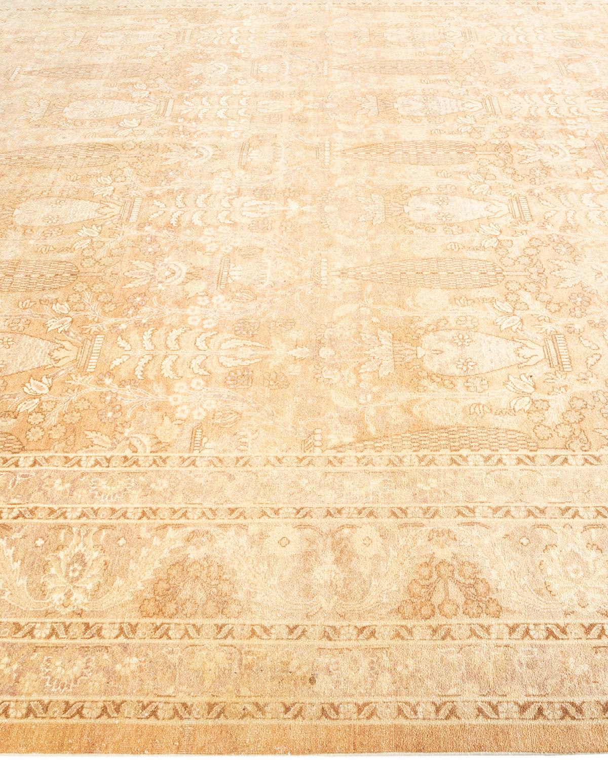 Traditional Mogul Hand Knotted Wool Beige Area Rug In New Condition For Sale In Norwalk, CT