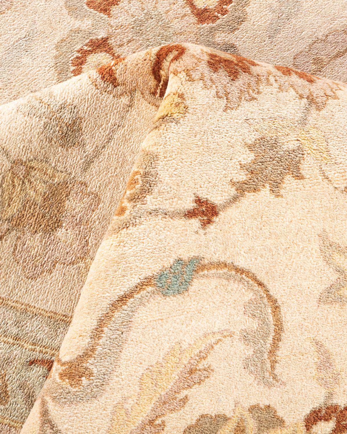 Traditional Mogul Hand Knotted Wool Beige Area Rug 2