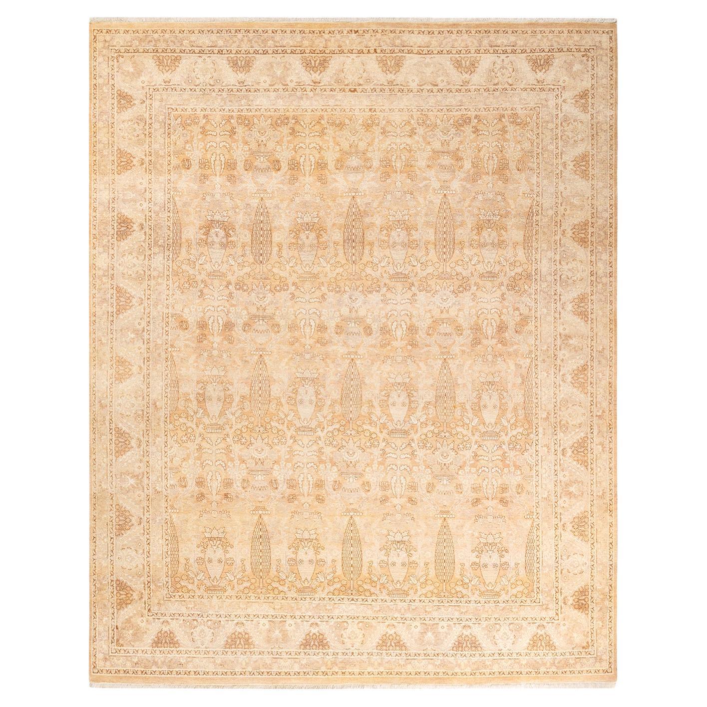 Traditional Mogul Hand Knotted Wool Beige Area Rug For Sale