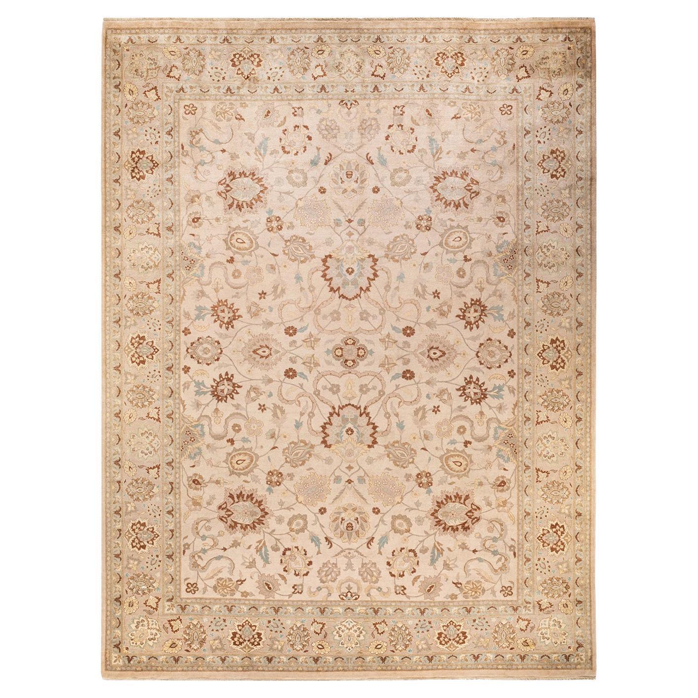 Traditional Mogul Hand Knotted Wool Beige Area Rug  For Sale