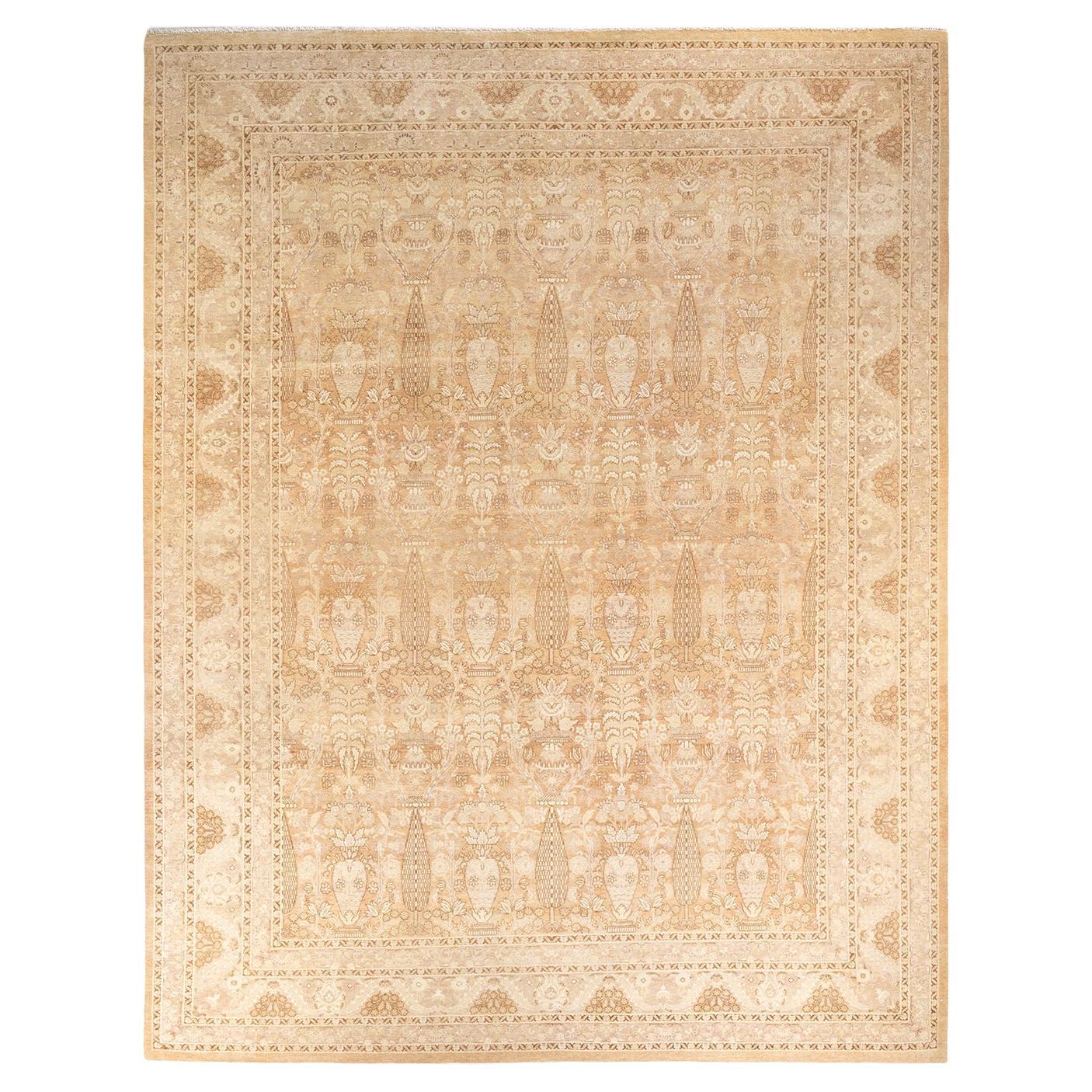 Traditional Mogul Hand Knotted Wool Beige Area Rug For Sale
