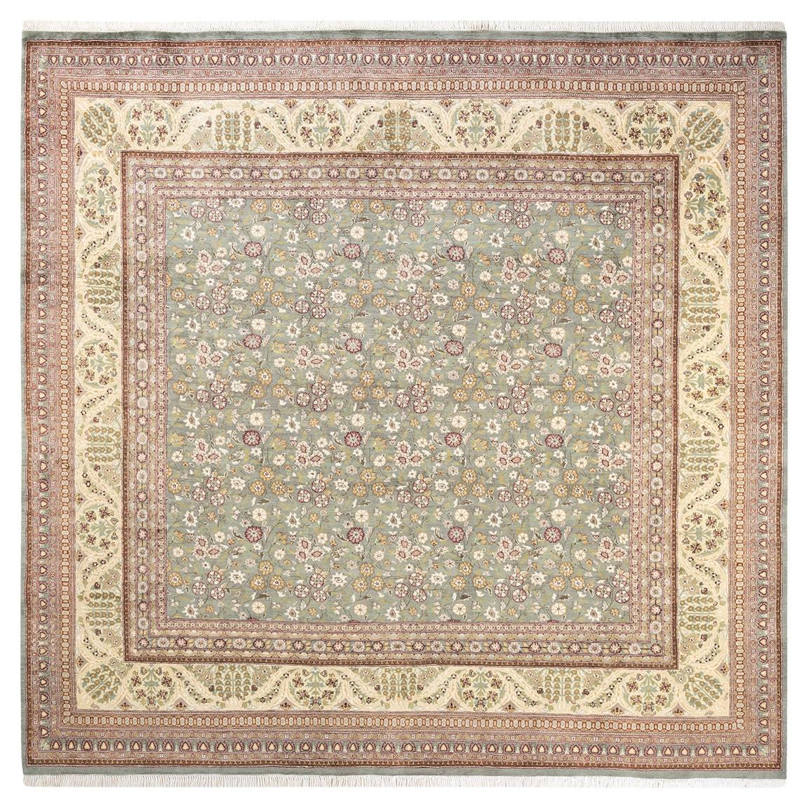 Traditional Mogul Hand Knotted Wool Beige Square Area Rug