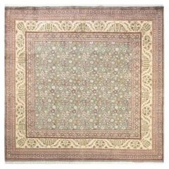 Traditional Mogul Hand Knotted Wool Beige Square Area Rug