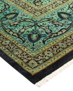 Traditional Mogul Hand Knotted Wool Black Area Rug