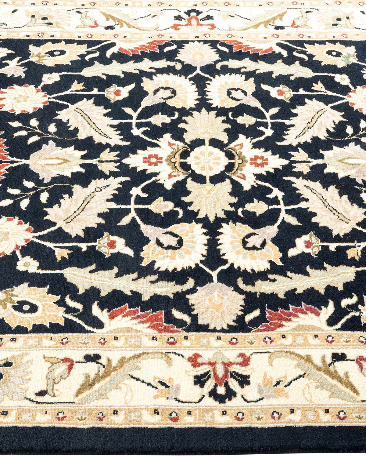 Traditional Mogul Hand Knotted Wool Black Area Rug In New Condition For Sale In Norwalk, CT