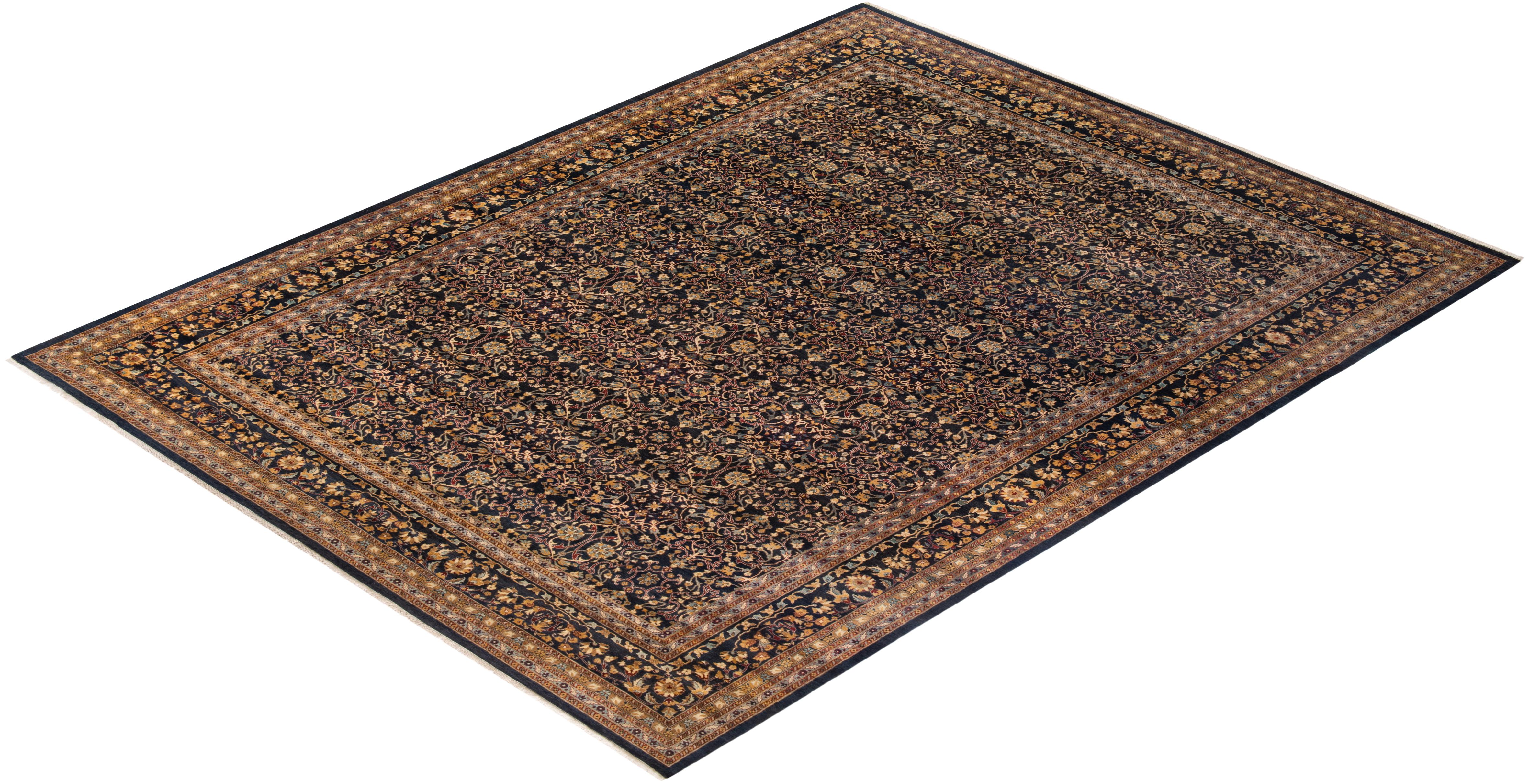 Traditional Mogul Hand Knotted Wool Black Area Rug  For Sale 3