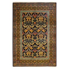 Traditional Mogul Hand Knotted Wool Black Area Rug