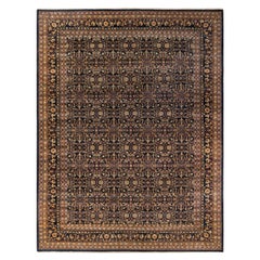 Traditional Mogul Hand Knotted Wool Black Area Rug 