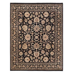 Traditional Mogul Hand Knotted Wool Black Area Rug