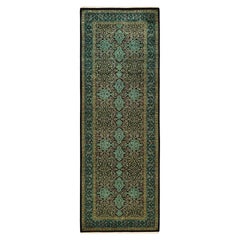 Traditional Mogul Hand Knotted Wool Black  Runner 