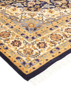 Traditional Mogul Hand Knotted Wool Blue Area Rug