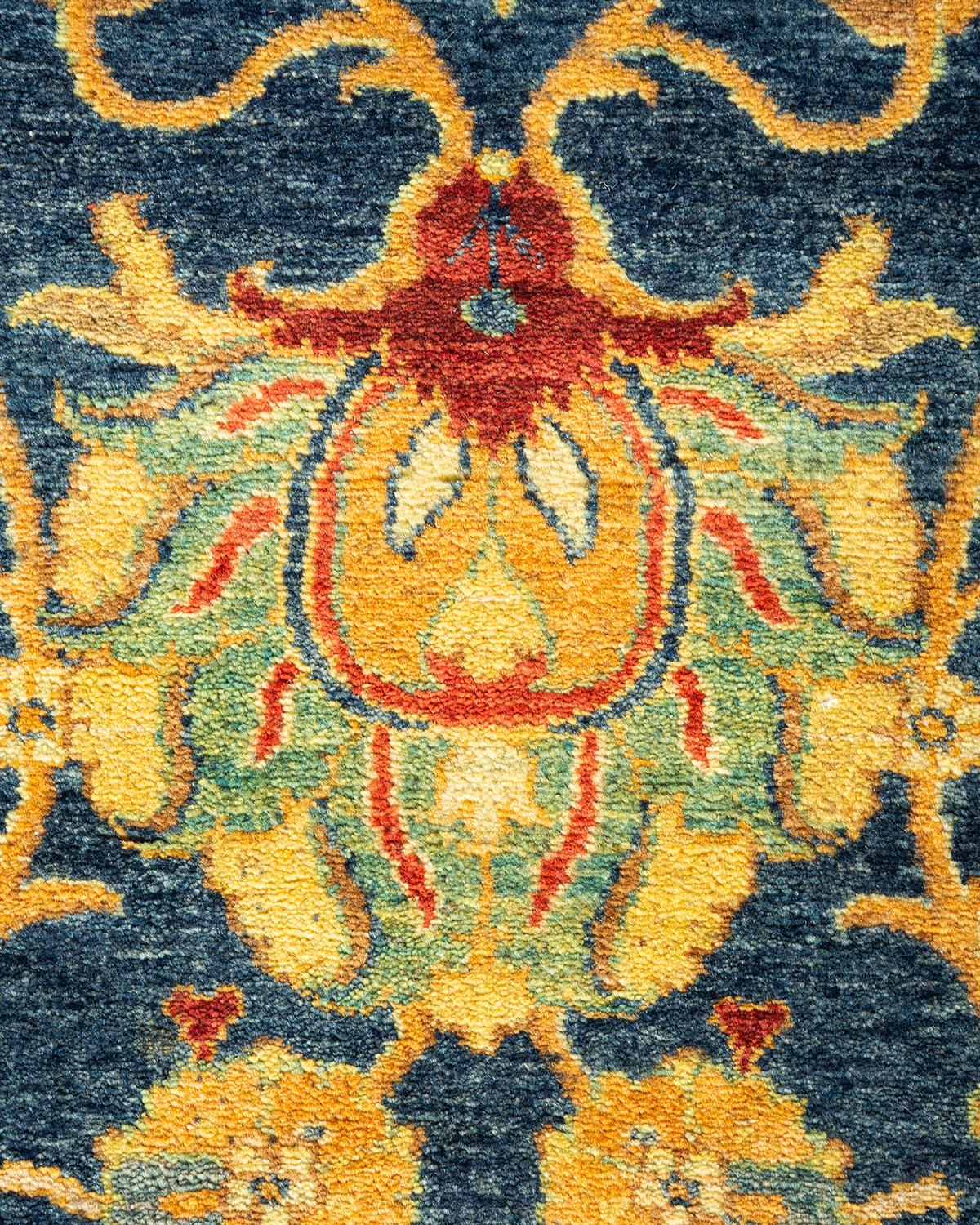 Traditioneller Mogul-Teppich aus handgeknüpfter Wolle, blau (Pakistanisch) im Angebot