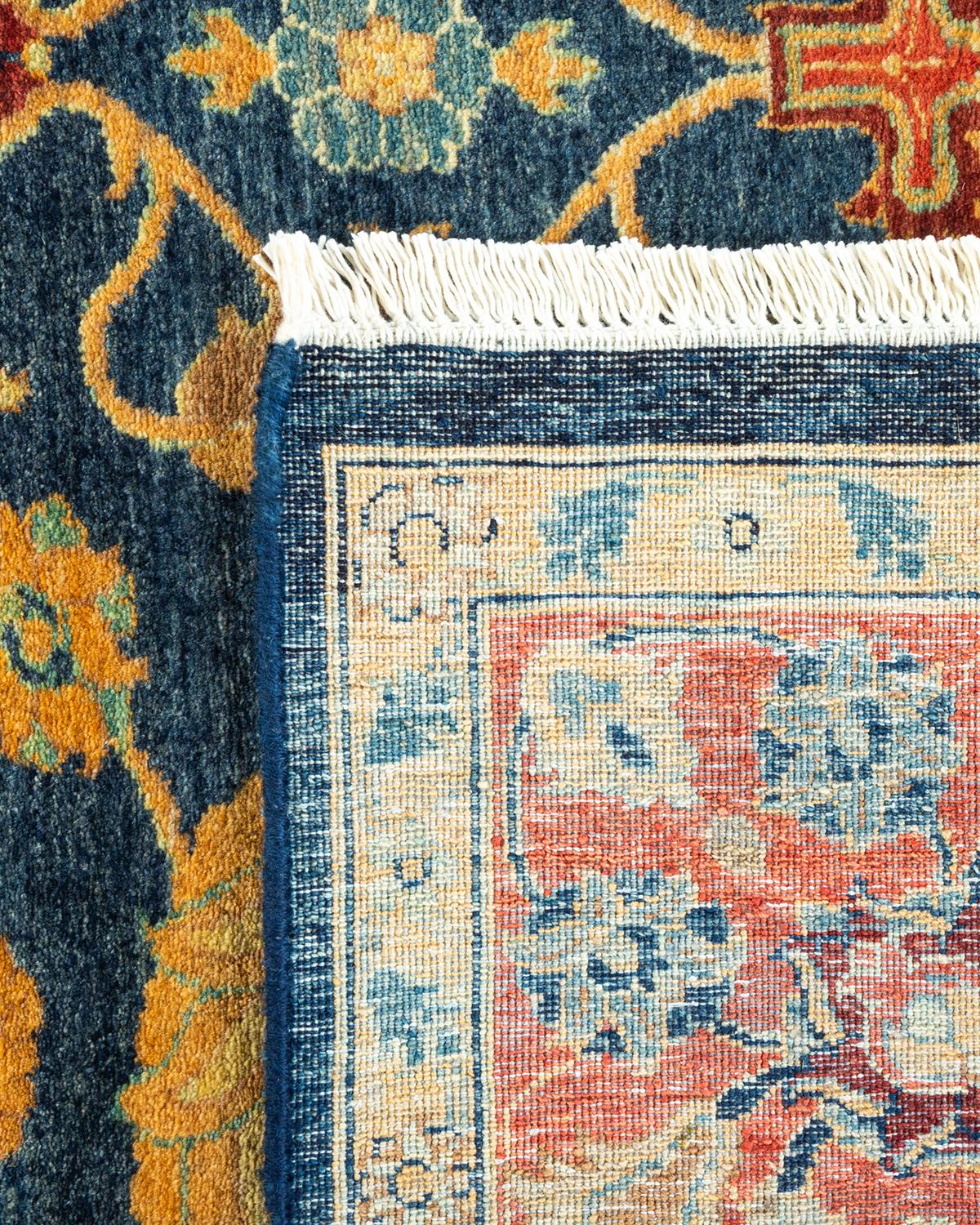 Traditioneller Mogul-Teppich aus handgeknüpfter Wolle, blau (21. Jahrhundert und zeitgenössisch) im Angebot