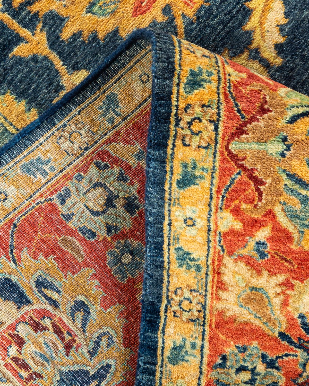 Traditioneller Mogul-Teppich aus handgeknüpfter Wolle, blau im Angebot 1