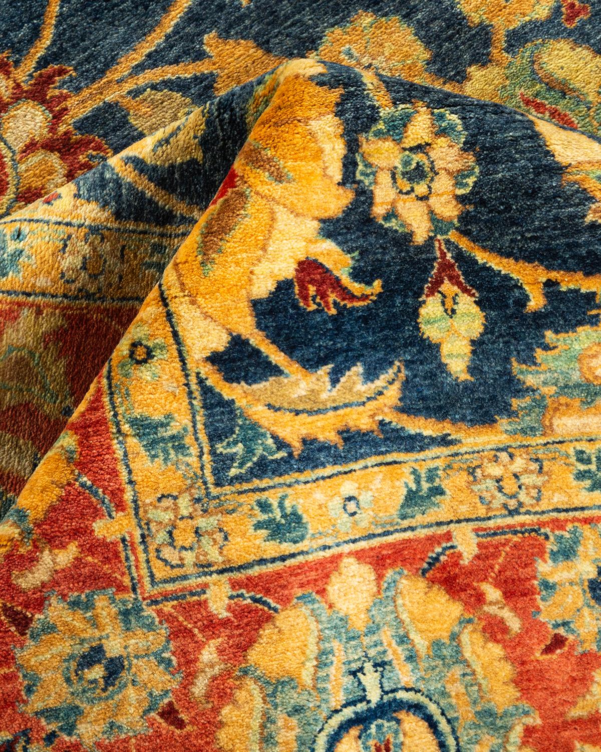 Traditioneller Mogul-Teppich aus handgeknüpfter Wolle, blau im Angebot 2