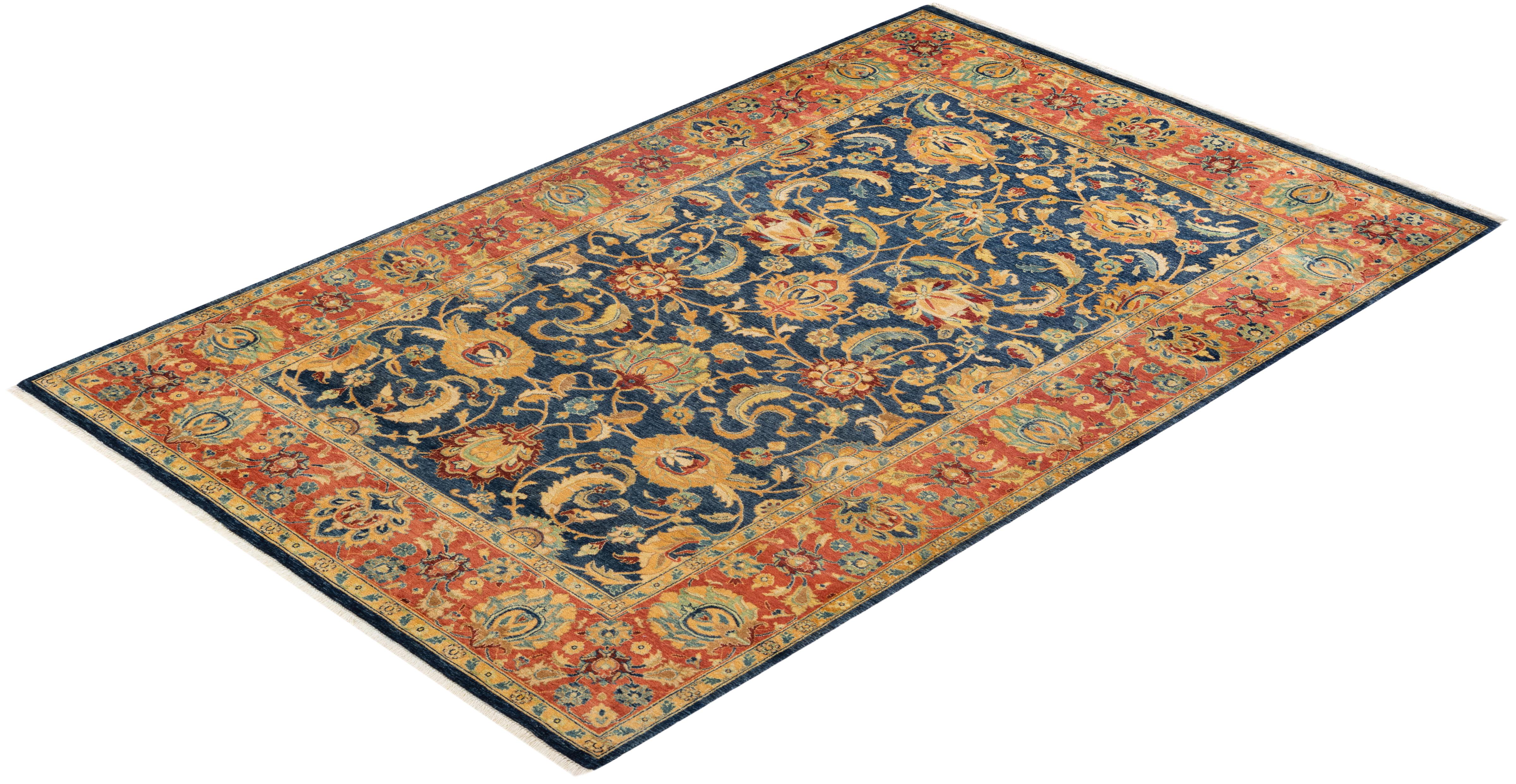 Traditioneller Mogul-Teppich aus handgeknüpfter Wolle, blau im Angebot 3