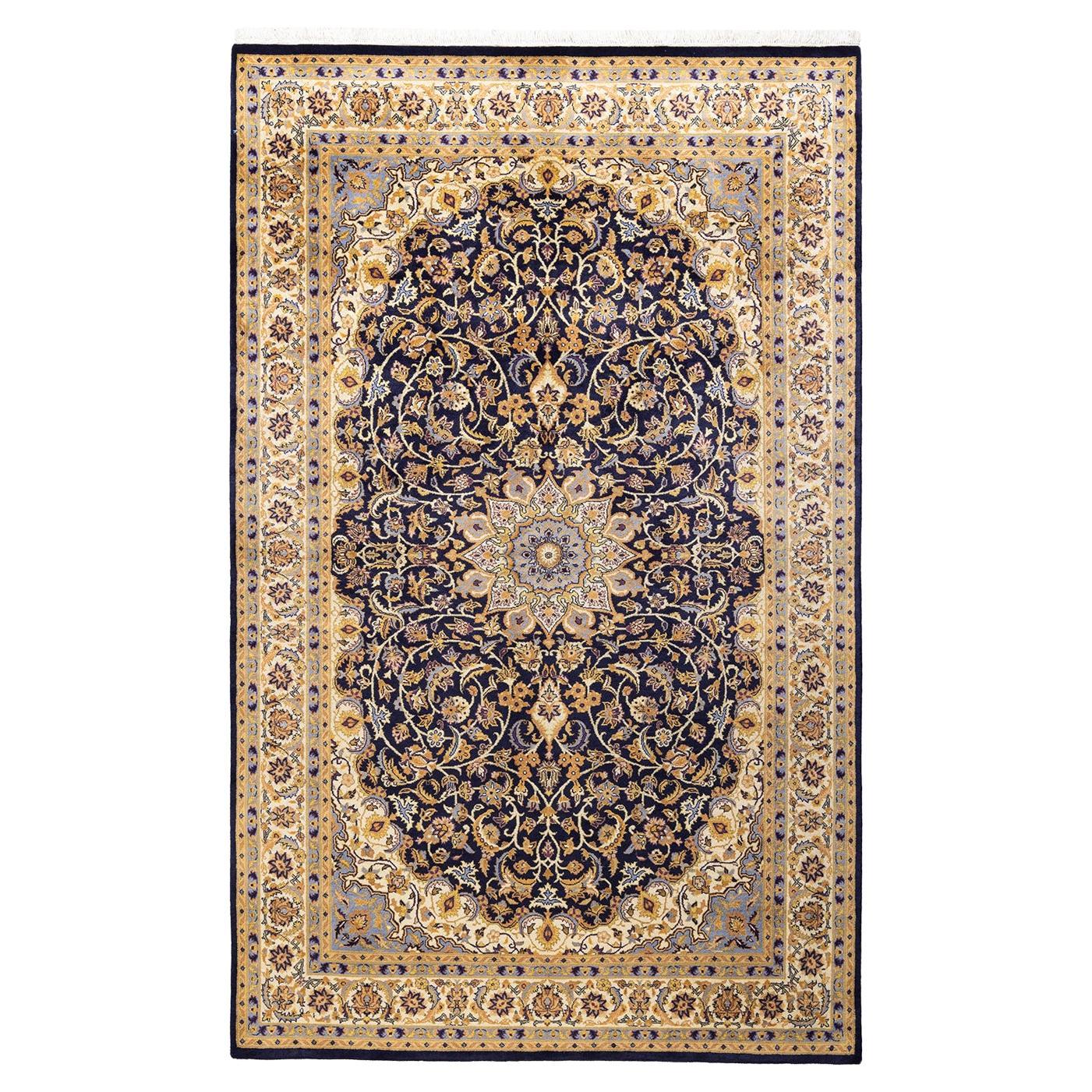 Traditioneller Mogul-Teppich aus handgeknüpfter Wolle, blau
