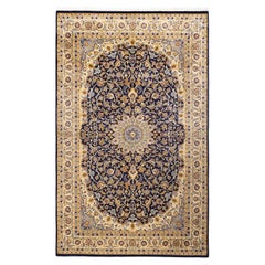 Traditional Mogul Hand Knotted Wool Blue Area Rug