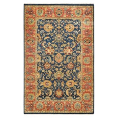 Traditional Mogul Hand Knotted Wool Blue Area Rug