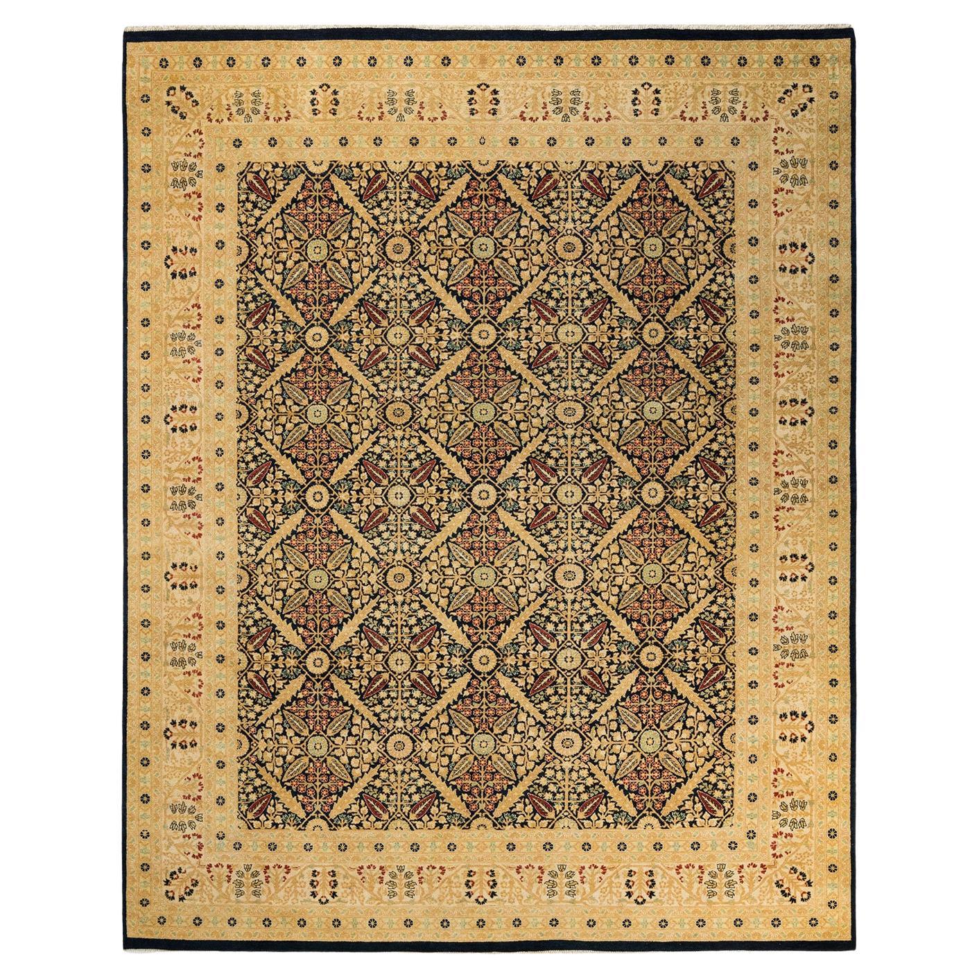 Traditional Mogul Hand Knotted Wool Blue Area Rug