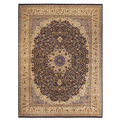 Traditioneller Mogul-Teppich aus handgeknüpfter Wolle, blau