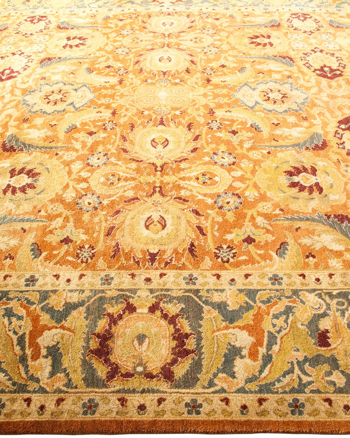 Traditional Mogul Hand Knotted Wool Brown Area Rug In New Condition For Sale In Norwalk, CT