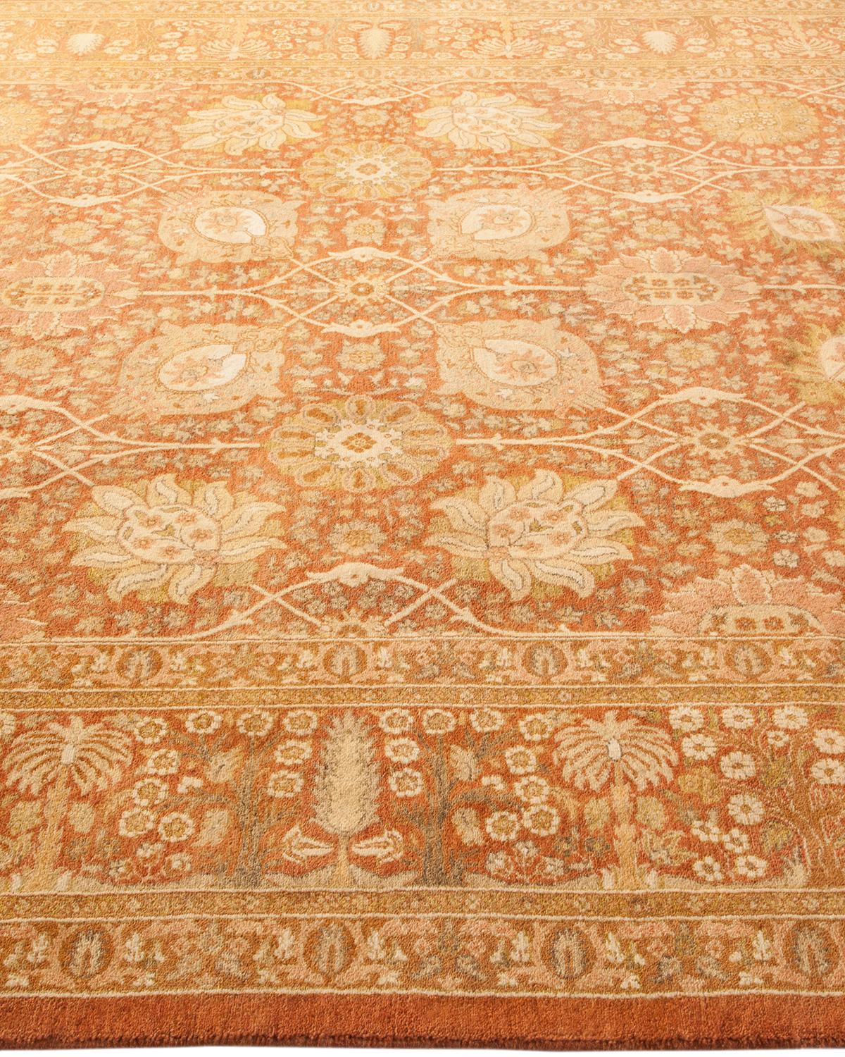 Traditional Mogul Hand Knotted Wool Brown Area Rug In New Condition For Sale In Norwalk, CT