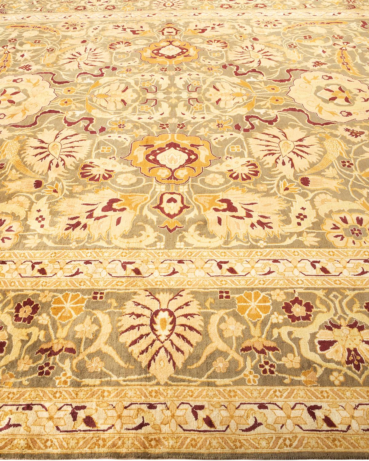 Traditional Mogul Hand Knotted Wool Brown Area Rug In New Condition For Sale In Norwalk, CT