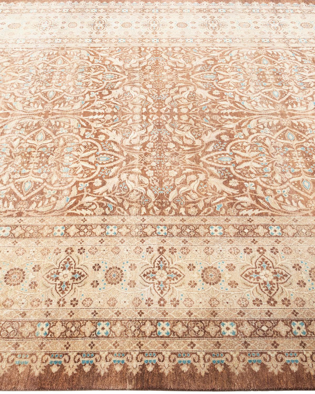 Traditional Mogul Hand Knotted Wool Brown Area Rug  In New Condition For Sale In Norwalk, CT